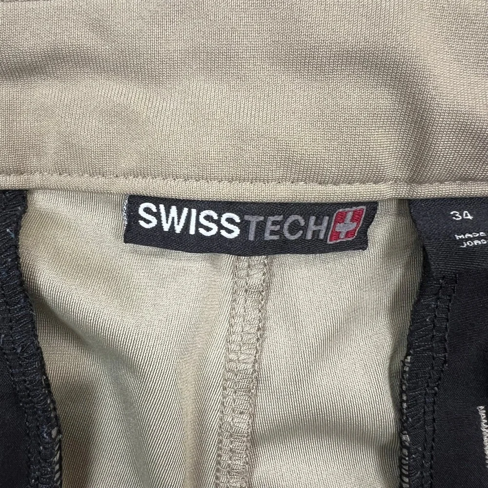 Swiss Tech Performance Shorts Mens 34 Tan Stone Wash Quick Dry Zipper Pocket
